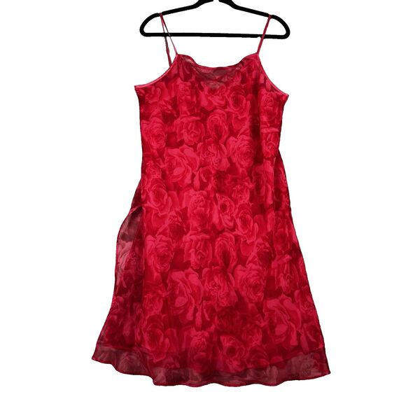 VINTAGE ‘90’s Valerie Stevens Y2K Floral Slip Dress Large Lined Coral Minimalist - Picture 1 of 9